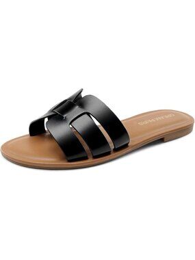 Women's Dressy Slide Sandals Slip-on Black Slides Open Toe Summer Sandals